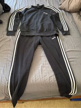 adidas Black Sweatshirt and Joggers with White Three-Stripes